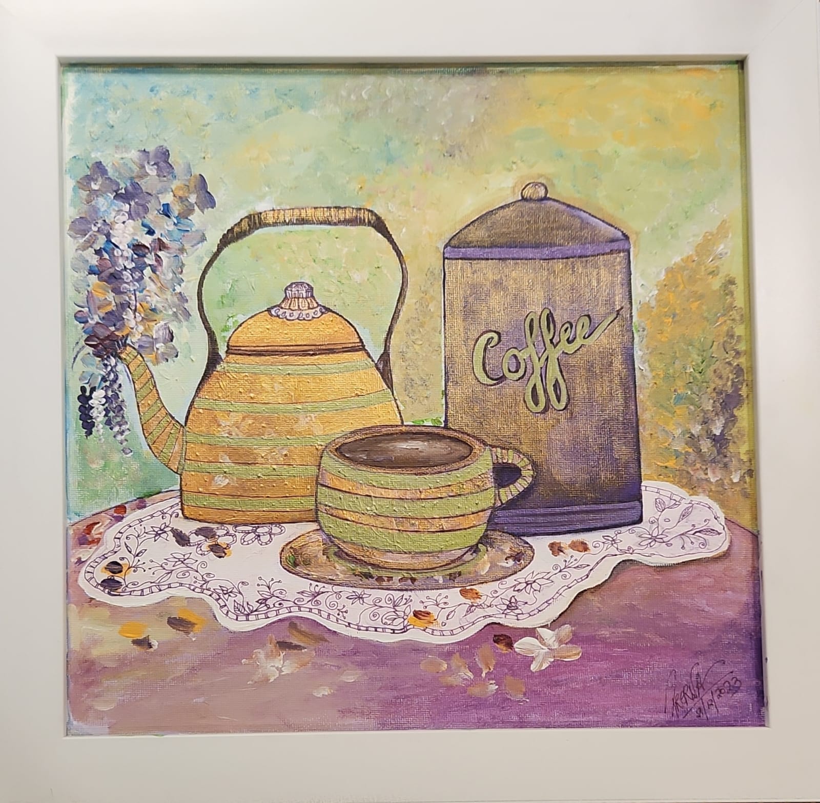 Soirée <br>14x14 inches framed (without is 12x12 inches) on Canvas<br> Original