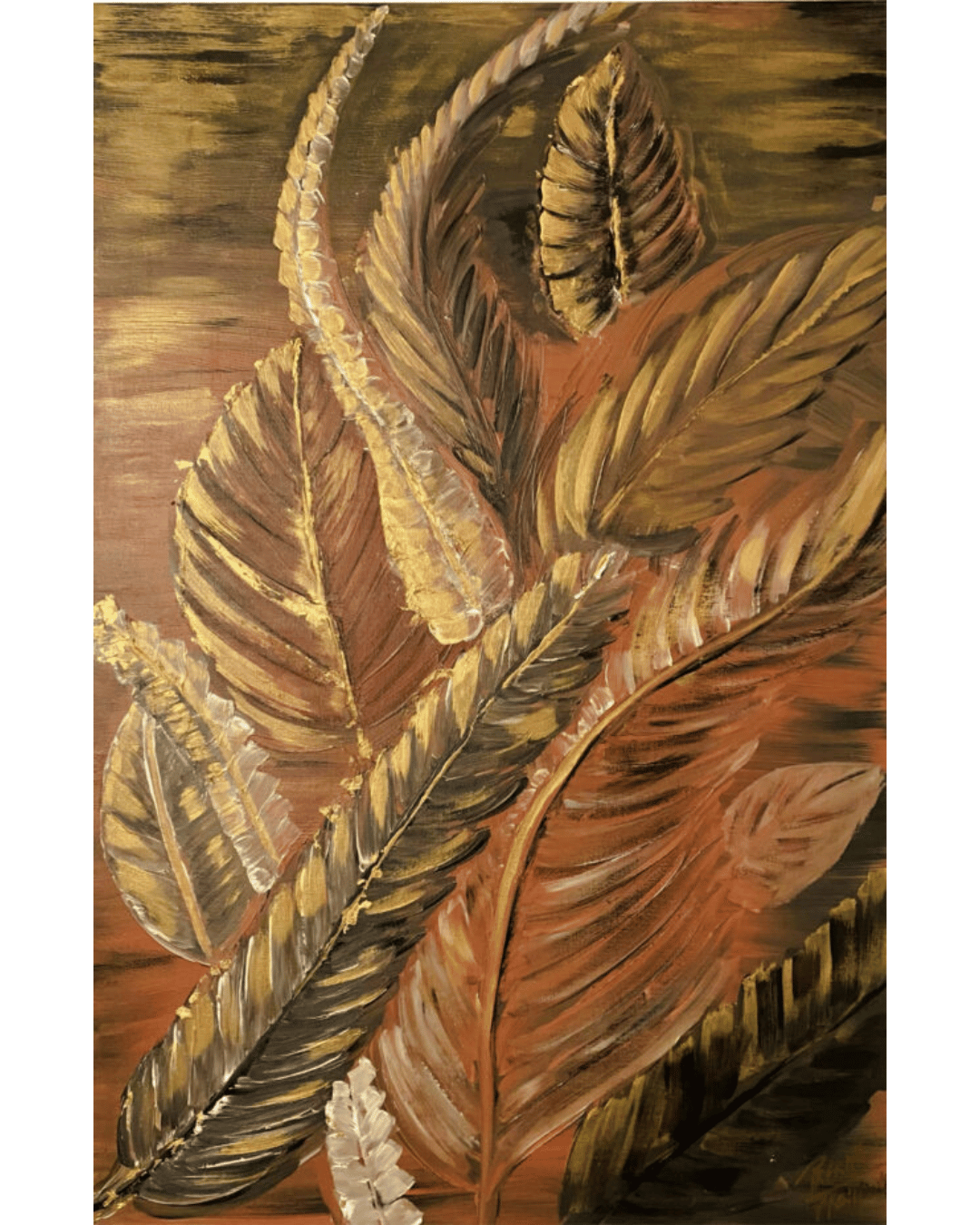 “The feathers” <br>24"x36"<br>Acilico sobre lienzo