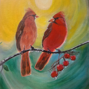 “The Scarlet Cardinals” <br>16"x20"<br>Acrilico sobre lienzo
