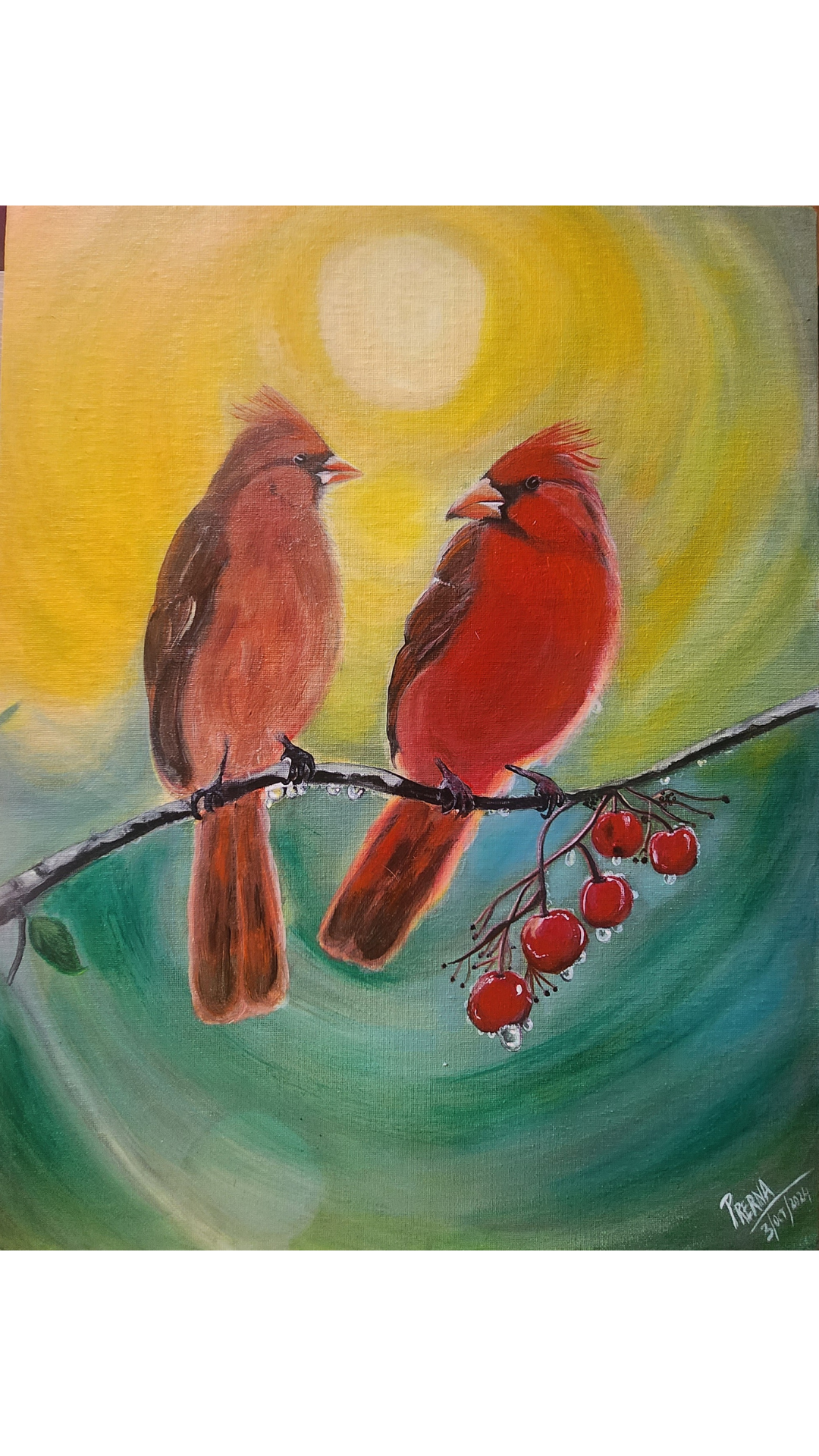 “The Scarlet Cardinals” <br>16"x20"<br>Acrilico sobre lienzo
