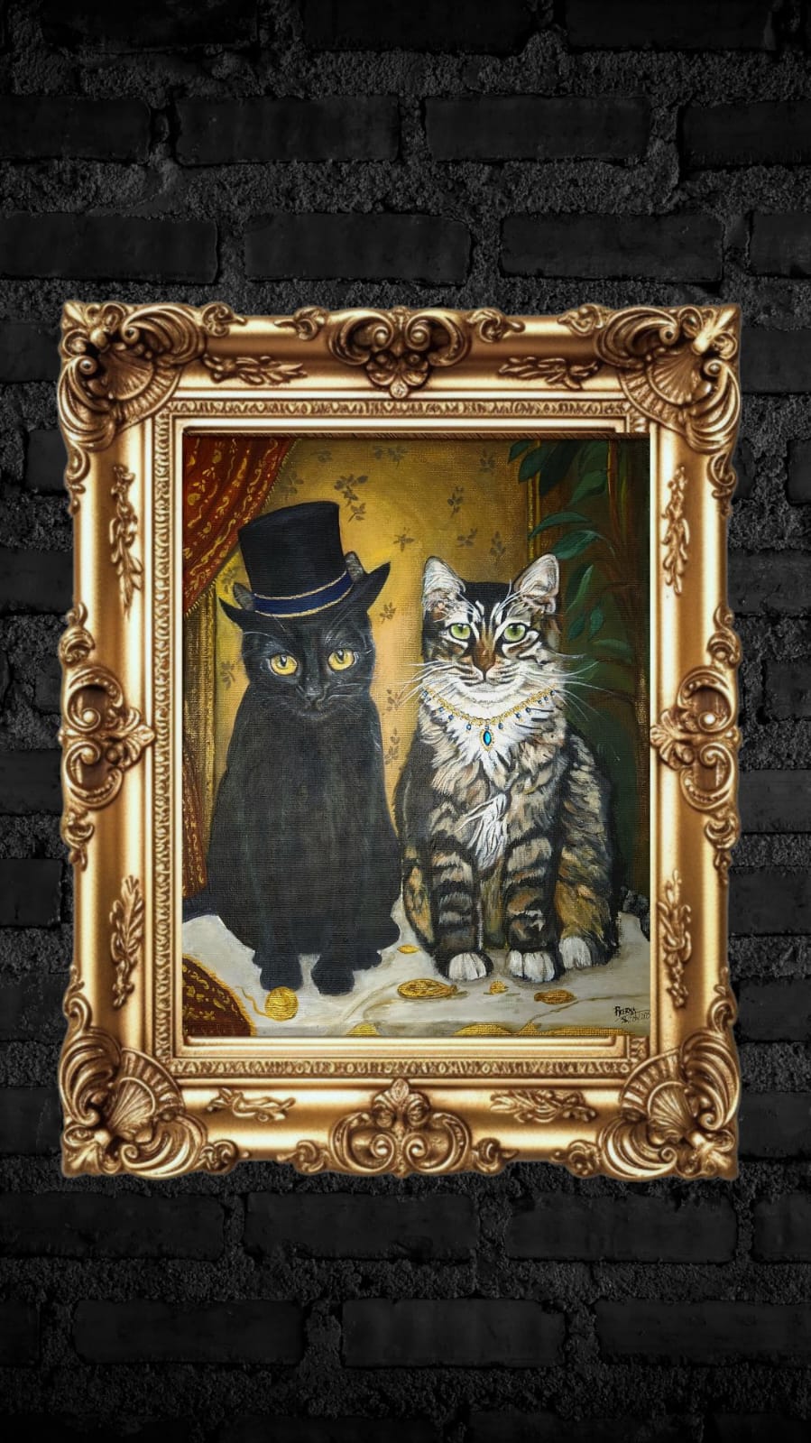 Purrfect Companions<br>11"×14"<br> Acrylic on Canvas, Embellished, Gloss varnish