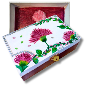 Cajita de flor de loto <br>Acrilico  sobre madera con epoxy y gemas