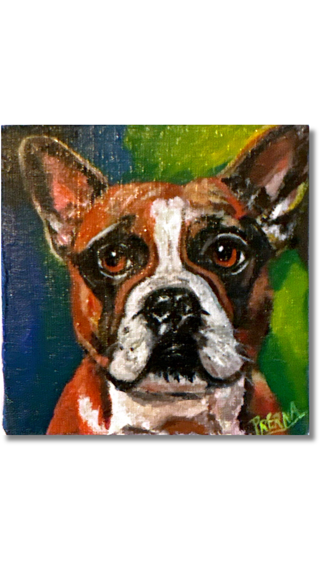 “Charming Bulldog”   <br>Acrilico sobre lienzo <br> 10 x 10 cm