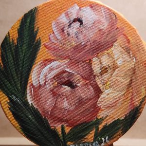 Peonies love <br>10 cms (circle)<br>  Acrylic on canvas